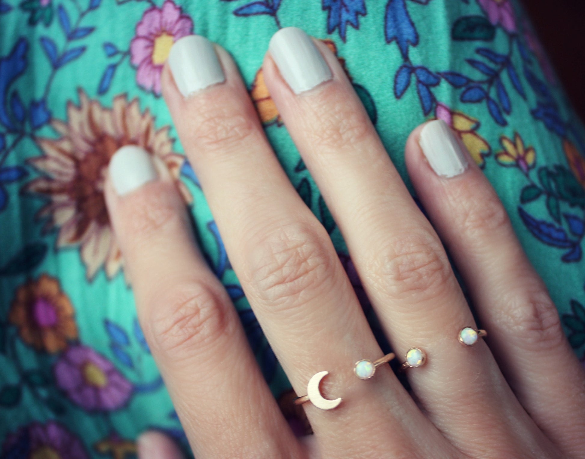 Gold opal moon stacking ring -skinny gold moon ring, gold opal ring, 14k gold filled ring