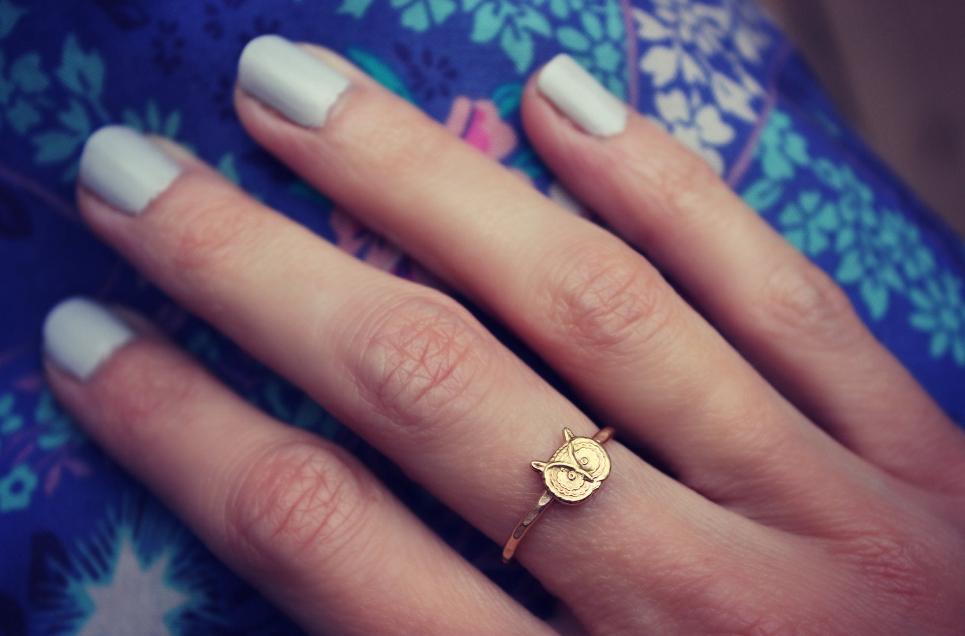 Gold stacking ring, Owl ring, 14k gold fill stacking ring, rustic hammered band