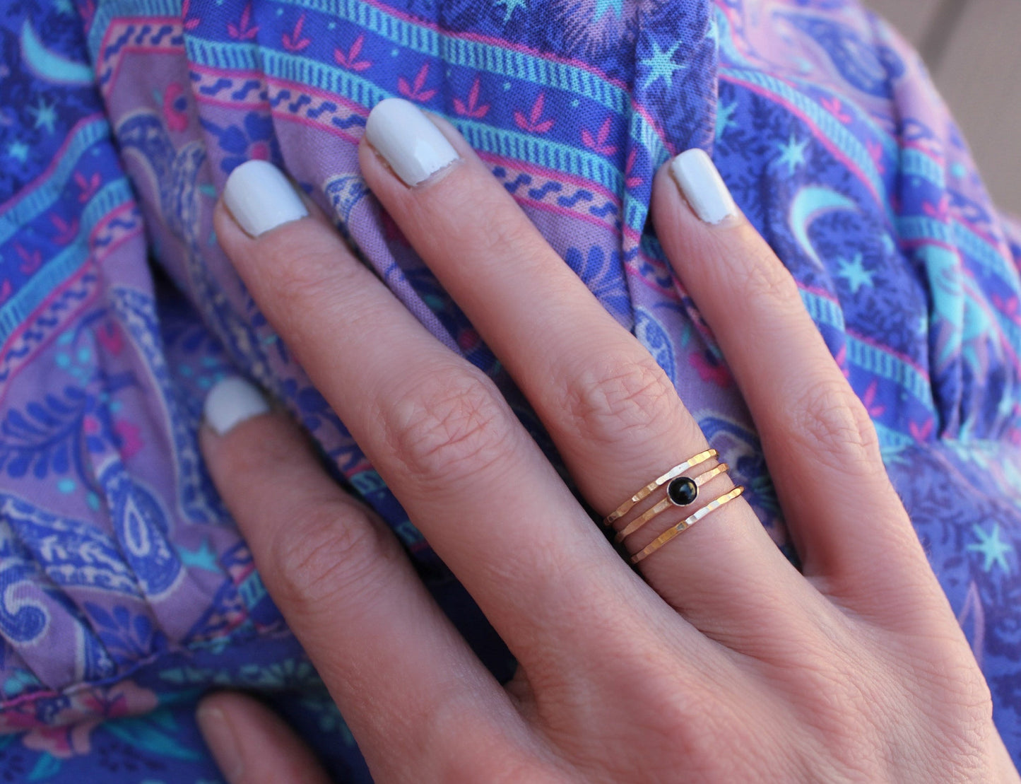 Gold Onyx ring set ∙ Stacking rings ∙ Set of three rings ∙ Onyx rings ∙ Gold filled rings ∙ Gifts for Women