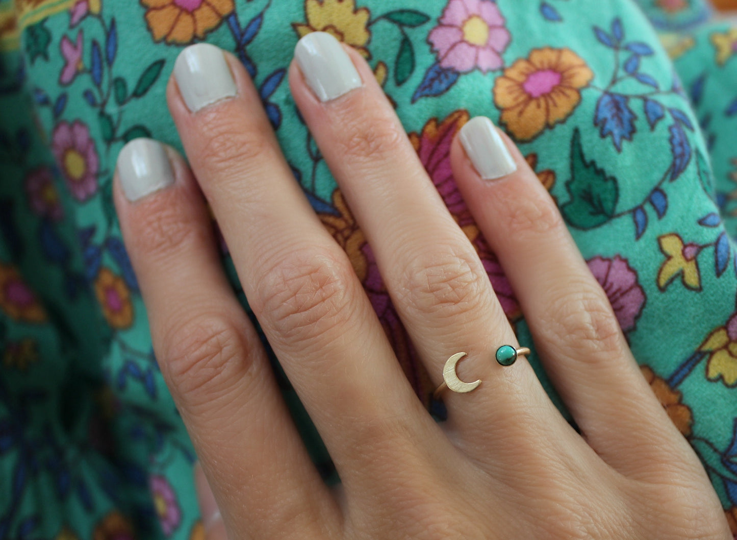 Gold and turquoise moon stacking ring -skinny gold moon ring, gold moon ring, 14k gold filled ring