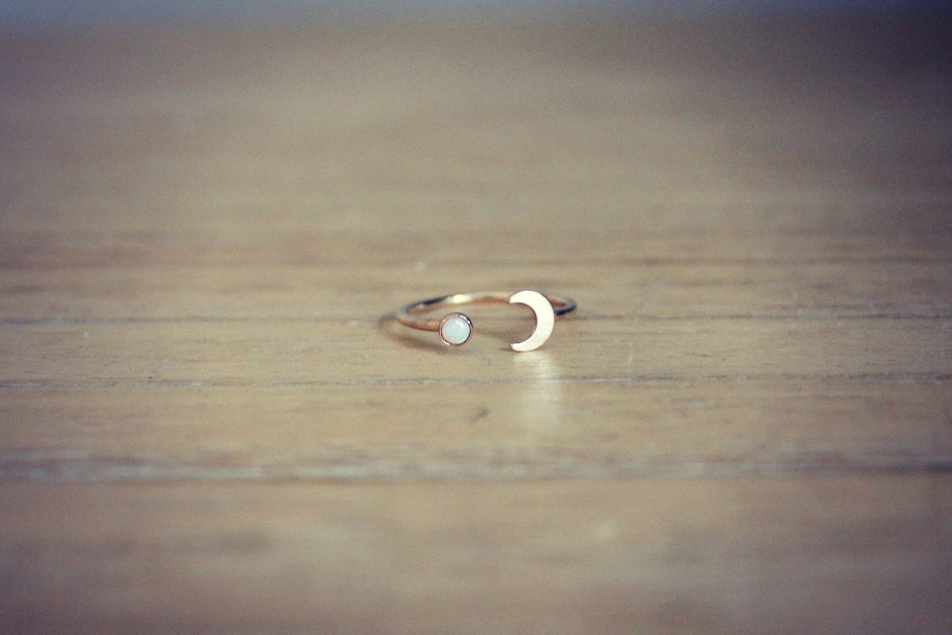 Gold opal moon stacking ring -skinny gold moon ring, gold opal ring, 14k gold filled ring