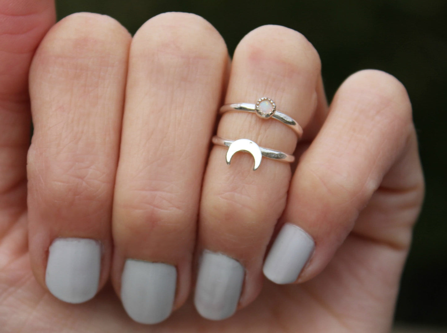 Midi rings, ring set, Sterling silver moon and gemstone midi ring set, stacking rings - mid finger ring, knuckle ring set, silver rings