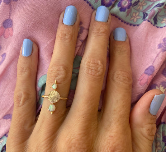 Statement ring, Opal ring, moon ring, 14k gold filled moon ring - cosmic moon ring,  talisman ring featuring two opals