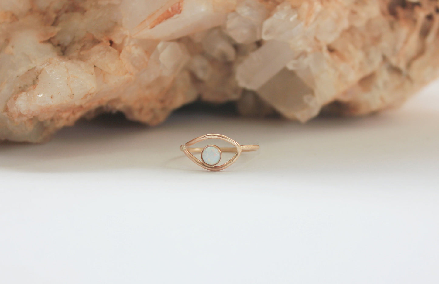 Sterling silver and opal Evil eye ring, - Good Luck Protective Amulet Talisman