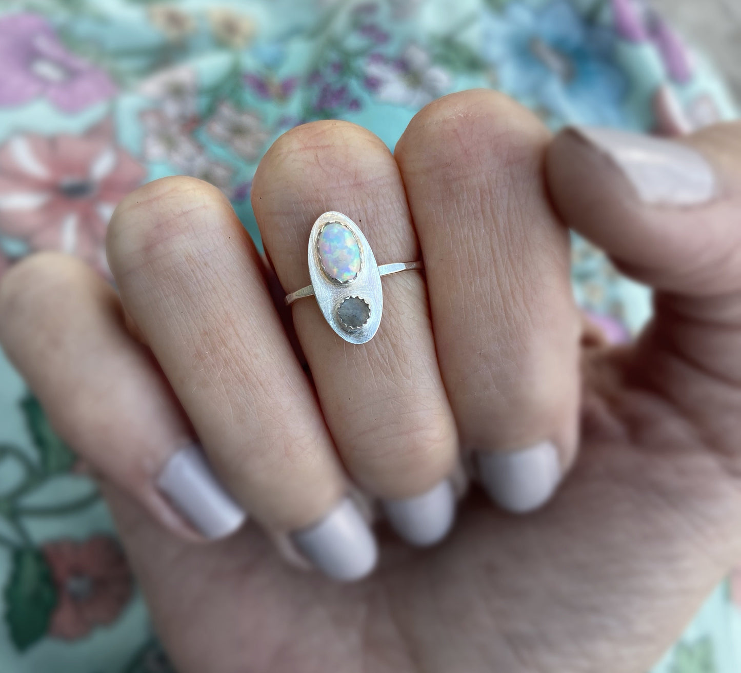 Statement ring, silver rings, Opal and Labradorite ring, Sterling silver ring, stacking ring, midi rings, stackable ring, graduation gift