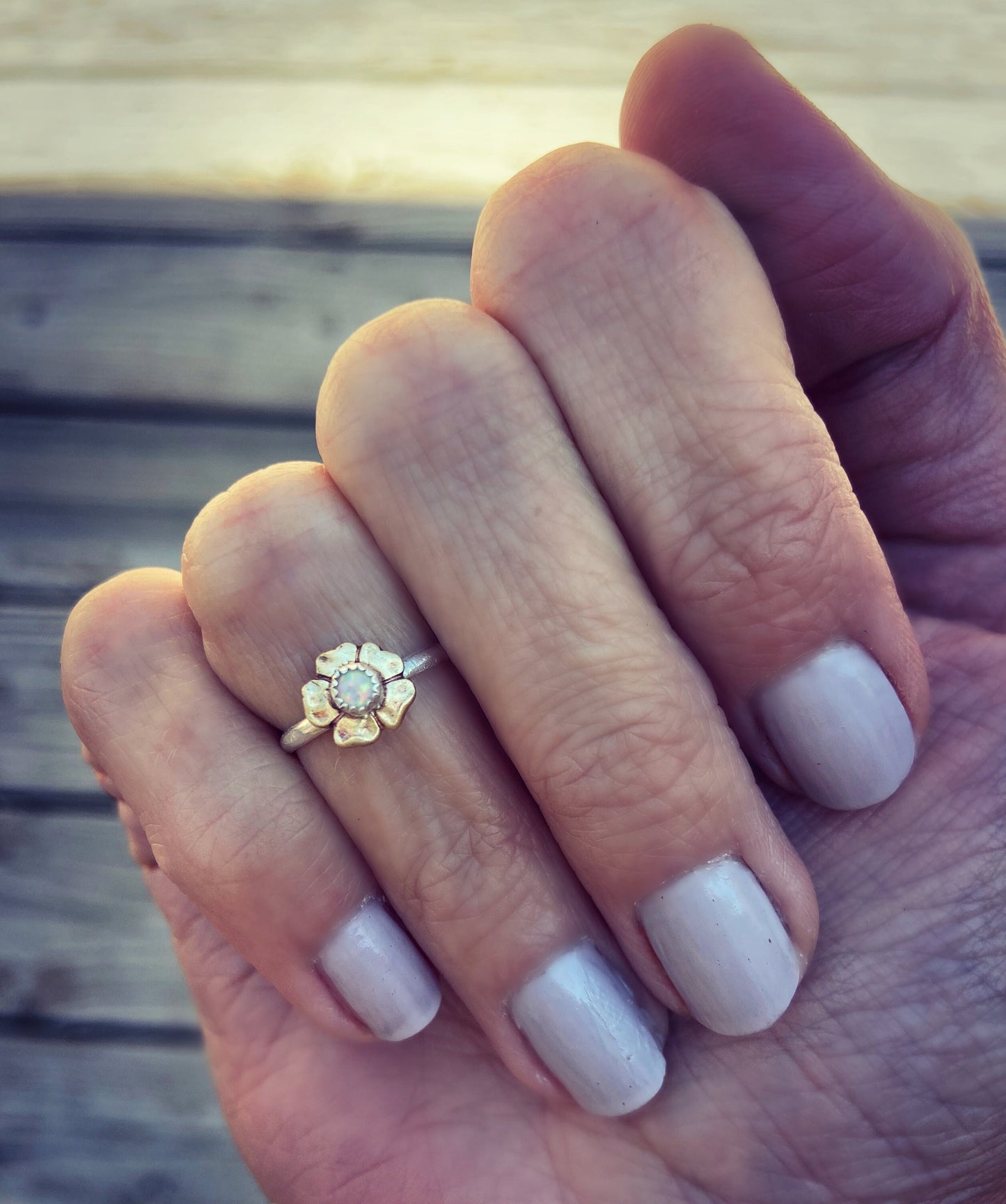 Knuckle ring - Opal ring ∙ Flower knuckle ring ∙ Sterling silver ring ∙ Stacking ring ∙  Flower Midi ring ∙ Stackable ring