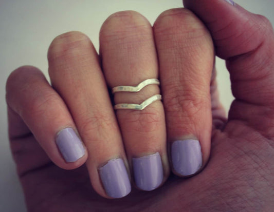 Midi rings, knuckle ring set, Sterling silver rings,  chevron knuckle rings - hammered, textured knuckle rings, silver rings