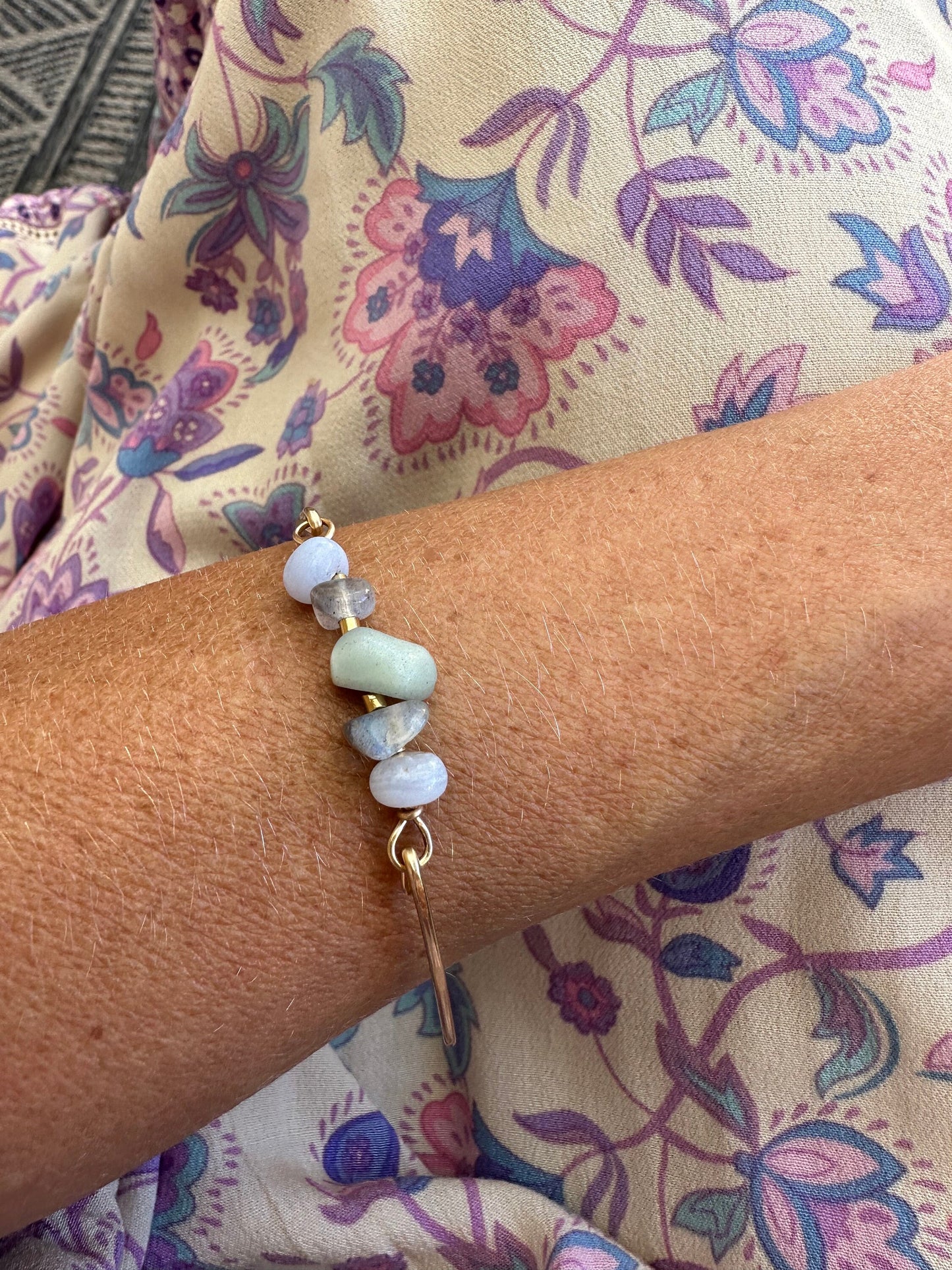 14k Gold filled bracelet, Gold filled hammered bangle, gold gemstone bracelet