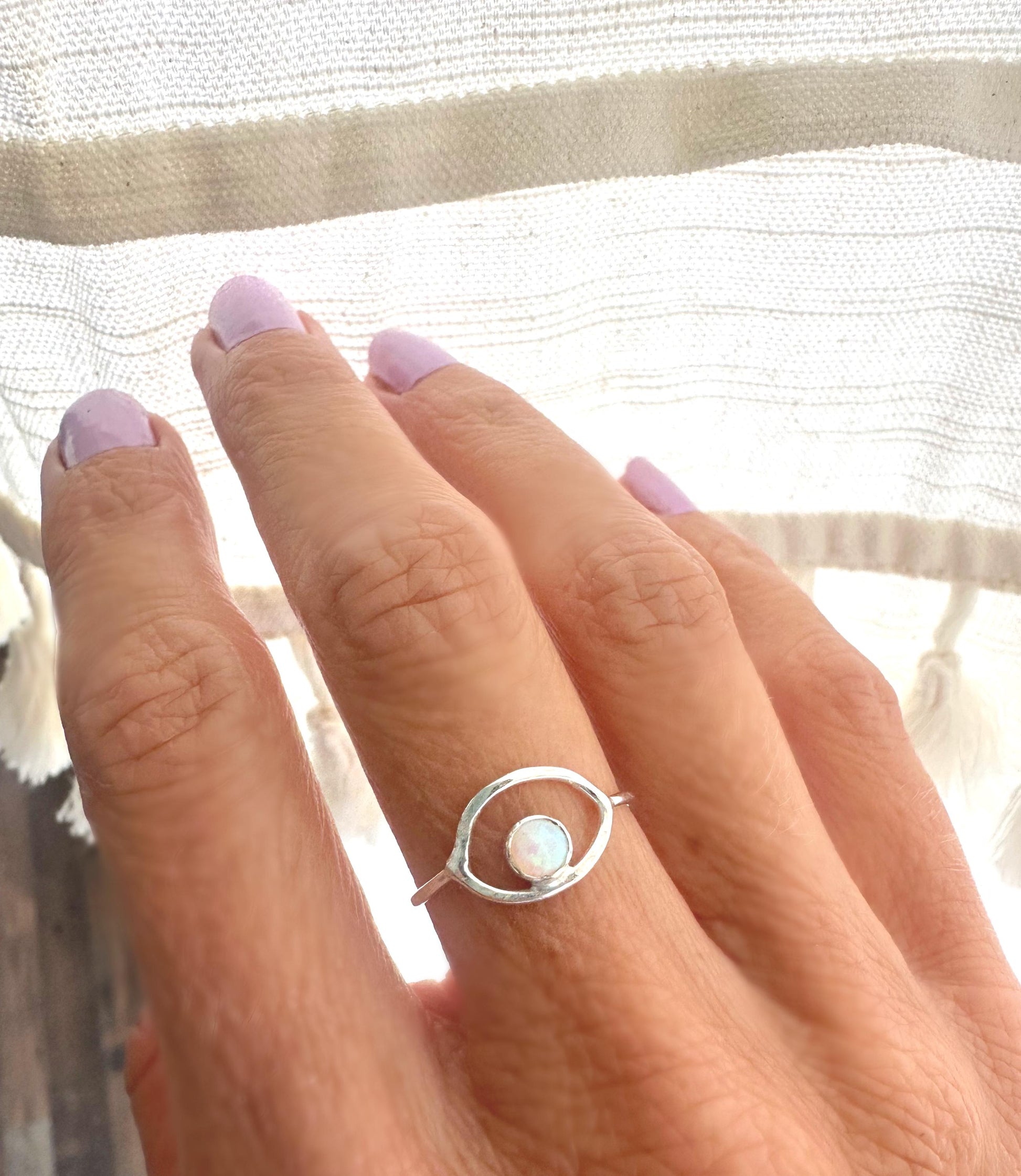 Sterling silver and opal Evil eye ring, - Good Luck Protective Amulet Talisman