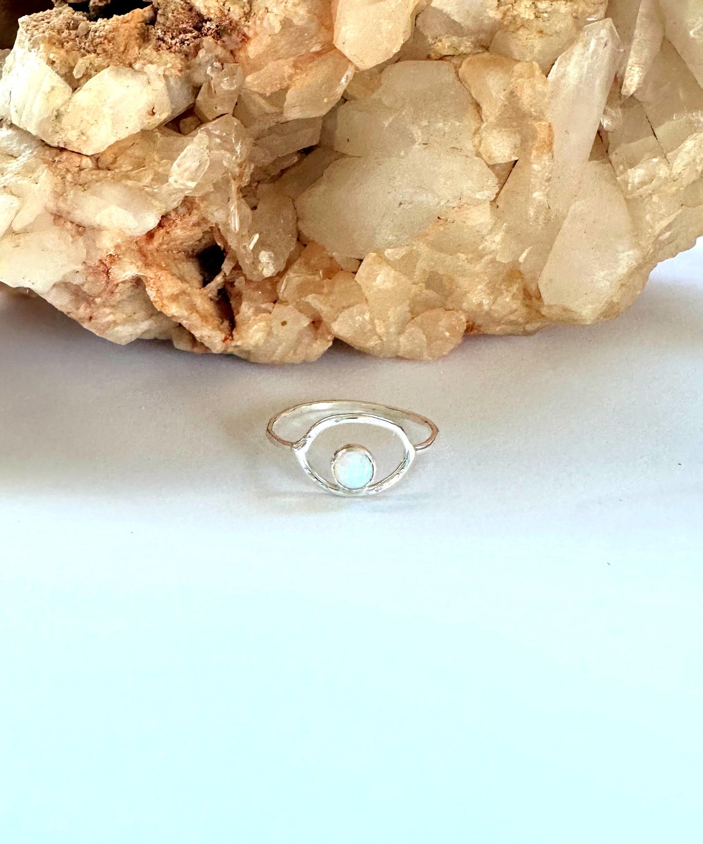 Sterling silver and opal Evil eye ring, - Good Luck Protective Amulet Talisman
