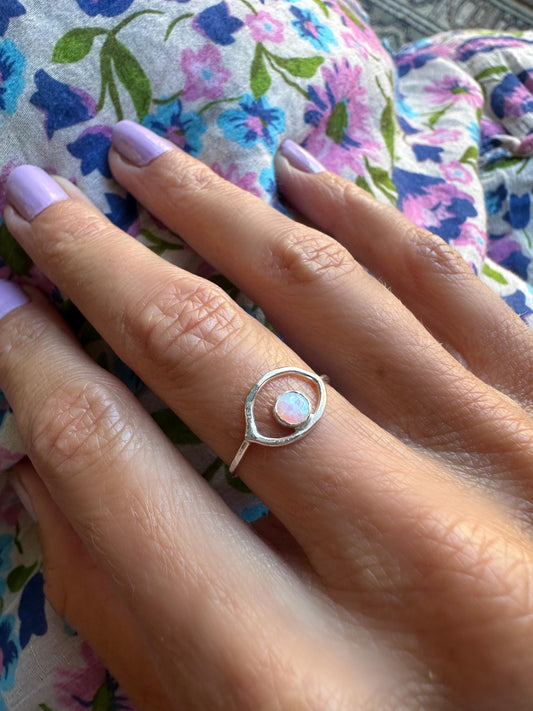 Sterling silver and opal Evil eye ring, - Good Luck Protective Amulet Talisman