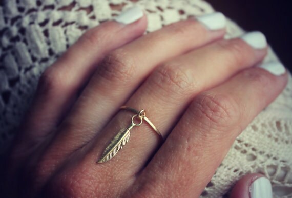 Gold filled stacking feather ring, Feather ring, 14k gold filled stacking ring, charm ring