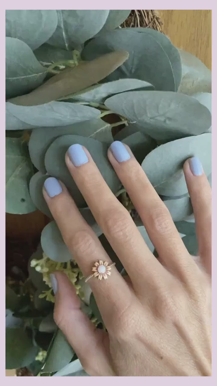 Opal ring ∙ Flower ring ∙ Sunflower ring ∙ Sterling silver ring ∙ Stacking ring ∙ Midi ring ∙ Stackable ring