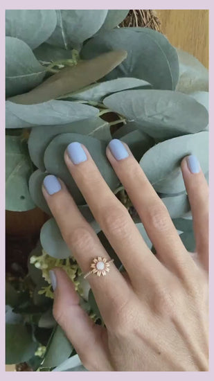 Opal ring ∙ Flower ring ∙ Sunflower ring ∙ Sterling silver ring ∙ Stacking ring ∙ Midi ring ∙ Stackable ring