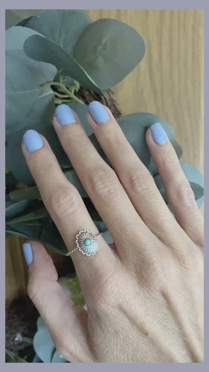 Sterling silver concho ring, opal ring, stacking ring, rope ring, midi ring, stackable ring