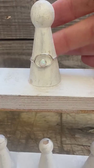Sterling silver and opal Evil eye ring, - Good Luck Protective Amulet Talisman