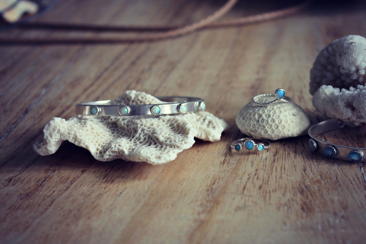 Sterling silver five Opal cuff
