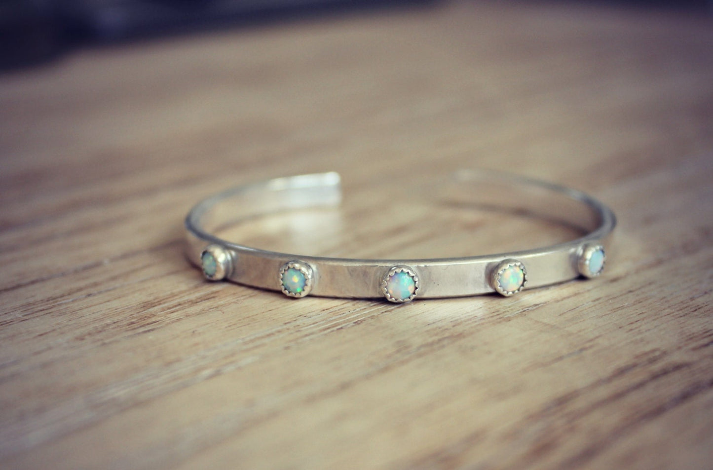 Sterling silver five Opal cuff