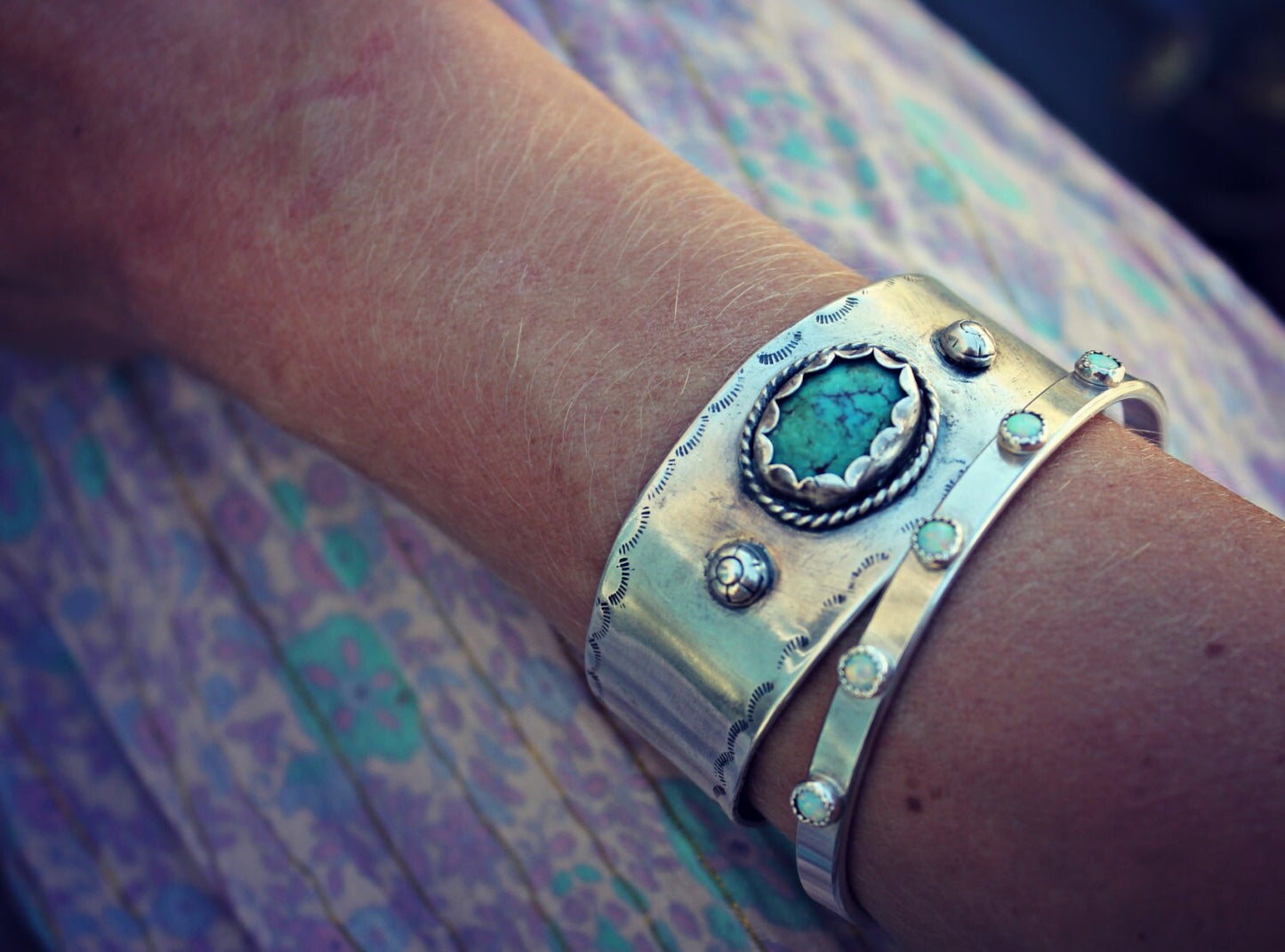 Sterling silver five Opal cuff