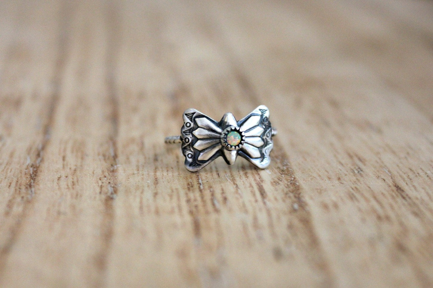 Sterling silver butterfly concho ring, opal ring, stacking ring, rope ring, midi ring, stackable ring