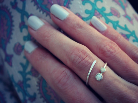 Sterling silver ring, Opal and silver ring, sterling silver gemstone ring, open ring, opal ring, stacking ring
