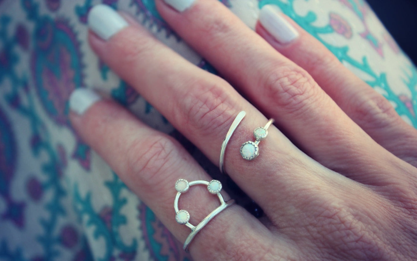 Sterling silver ring, Opal and silver ring, sterling silver gemstone ring, open ring, opal ring, stacking ring