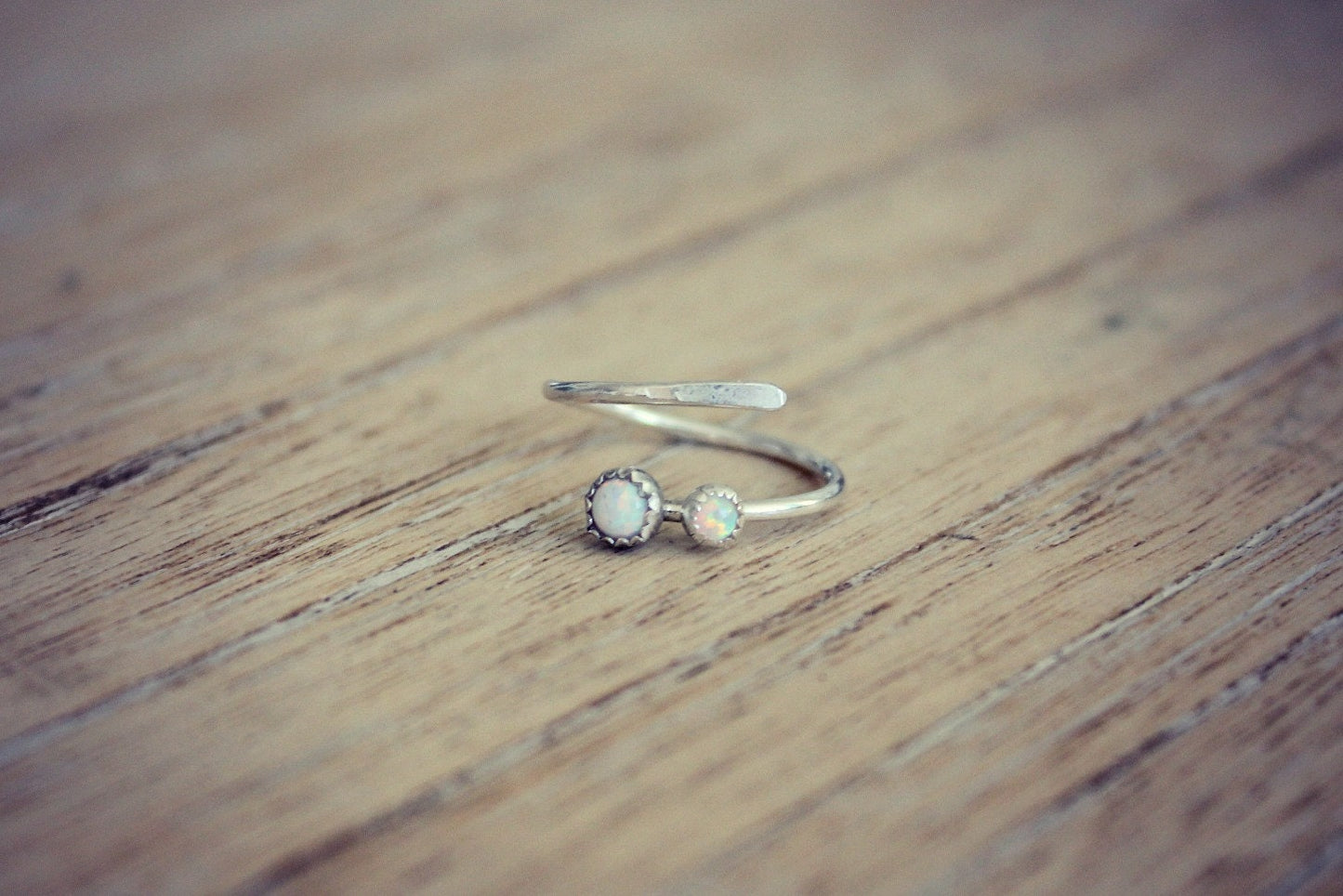 Sterling silver ring, Opal and silver ring, sterling silver gemstone ring, open ring, opal ring, stacking ring