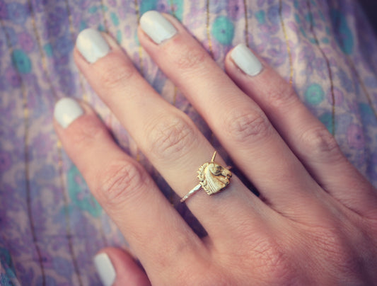 Silver stacking ring, Unicorn ring, Sterling silver stacking ring with brass unicorn