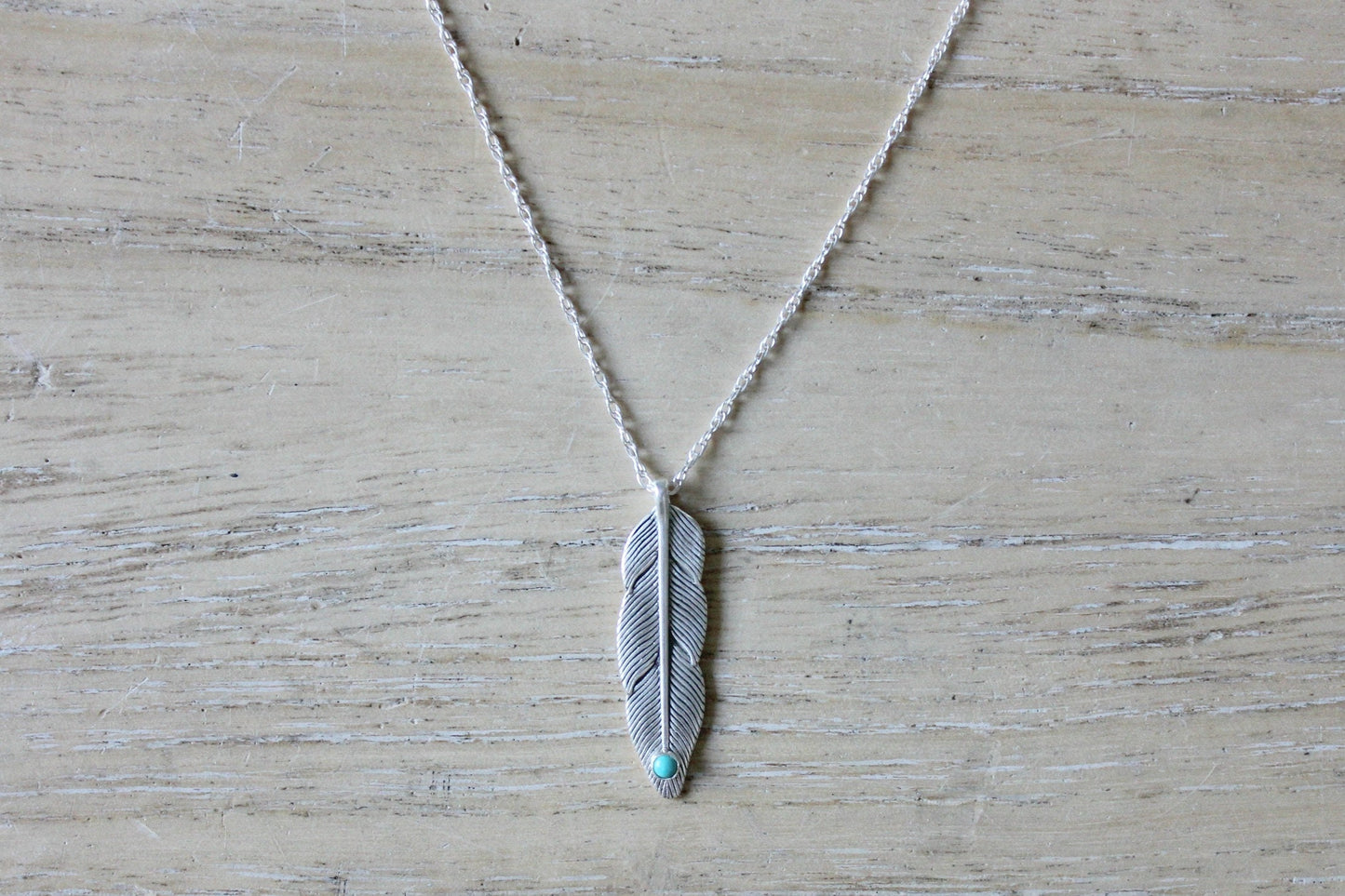 Silver Feather necklace - sterling silver feather with turquoise stone, silver necklace, meaningful jewelry, best friend gift, gift for her