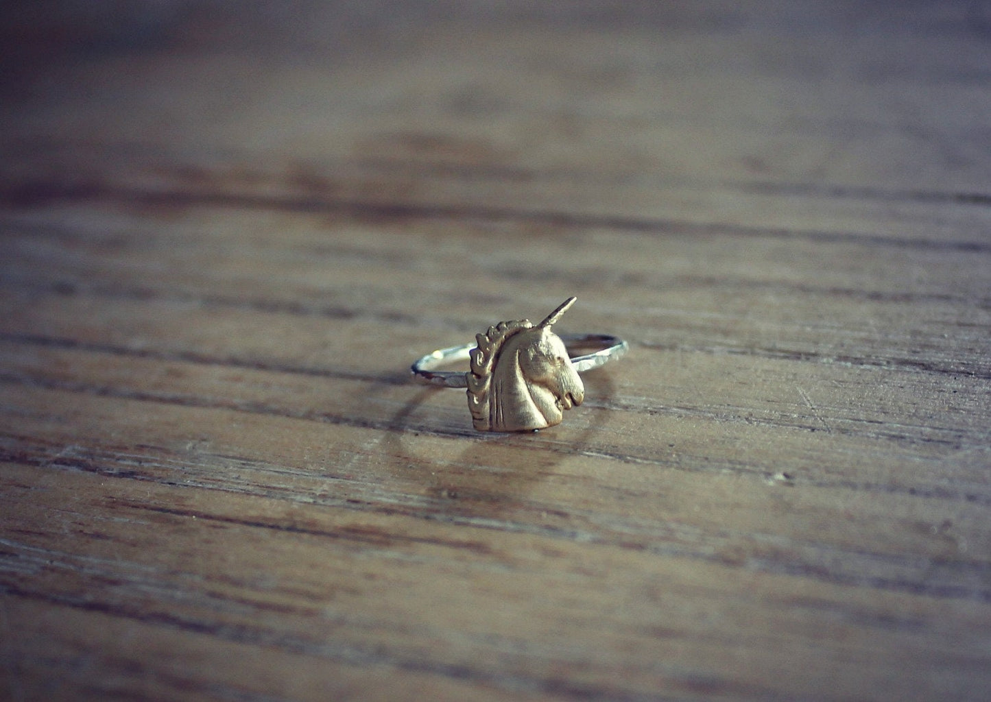 Silver stacking ring, Unicorn ring, Sterling silver stacking ring with brass unicorn
