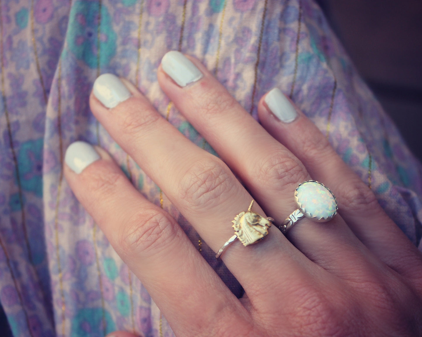 Silver stacking ring, Unicorn ring, Sterling silver stacking ring with brass unicorn