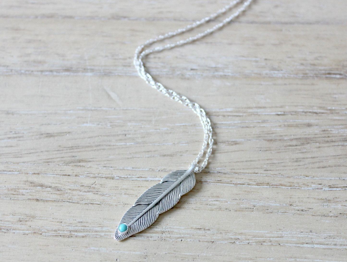 Silver Feather necklace - sterling silver feather with turquoise stone, silver necklace, meaningful jewelry, best friend gift, gift for her