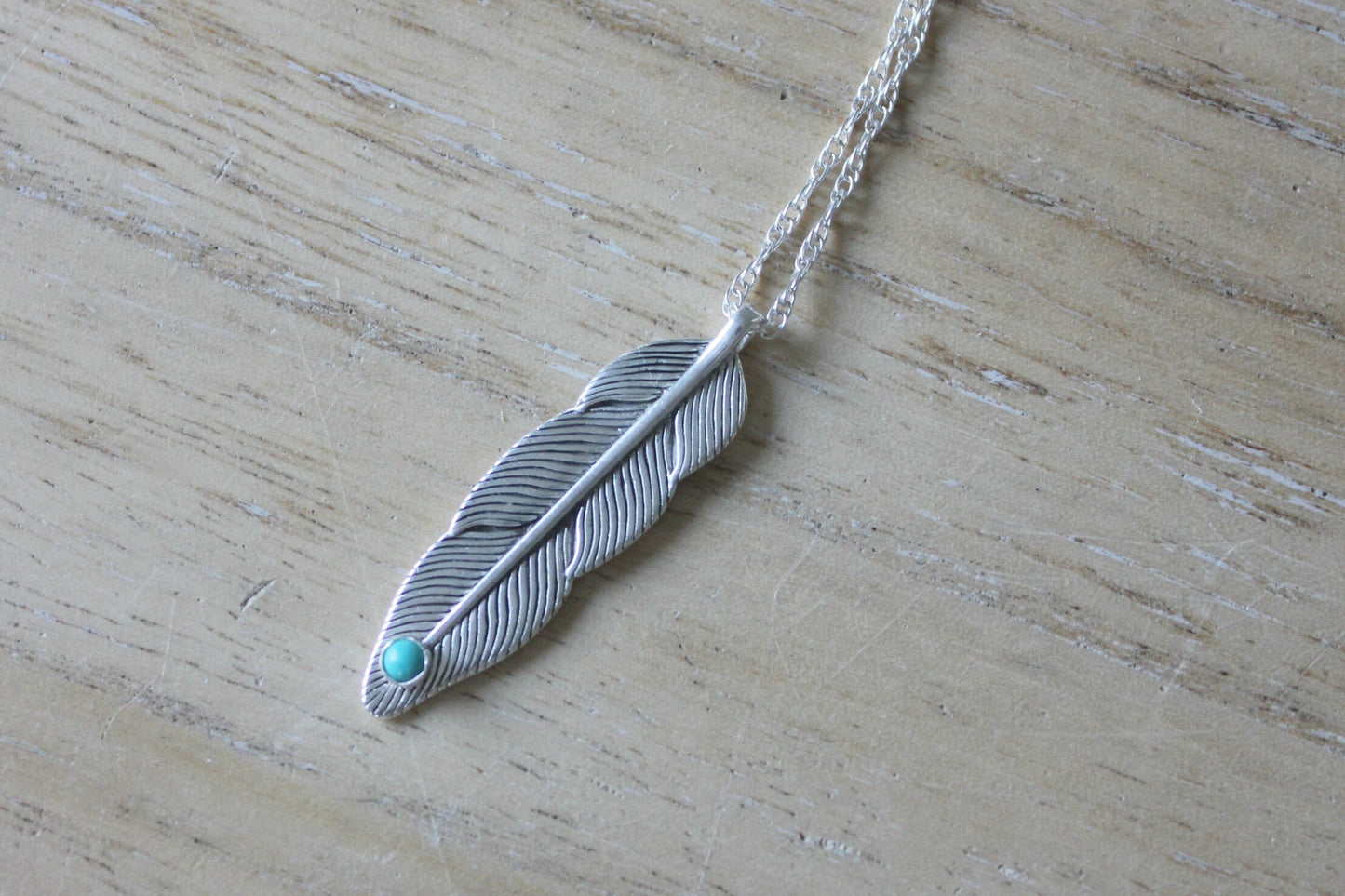 Silver Feather necklace - sterling silver feather with turquoise stone, silver necklace, meaningful jewelry, best friend gift, gift for her