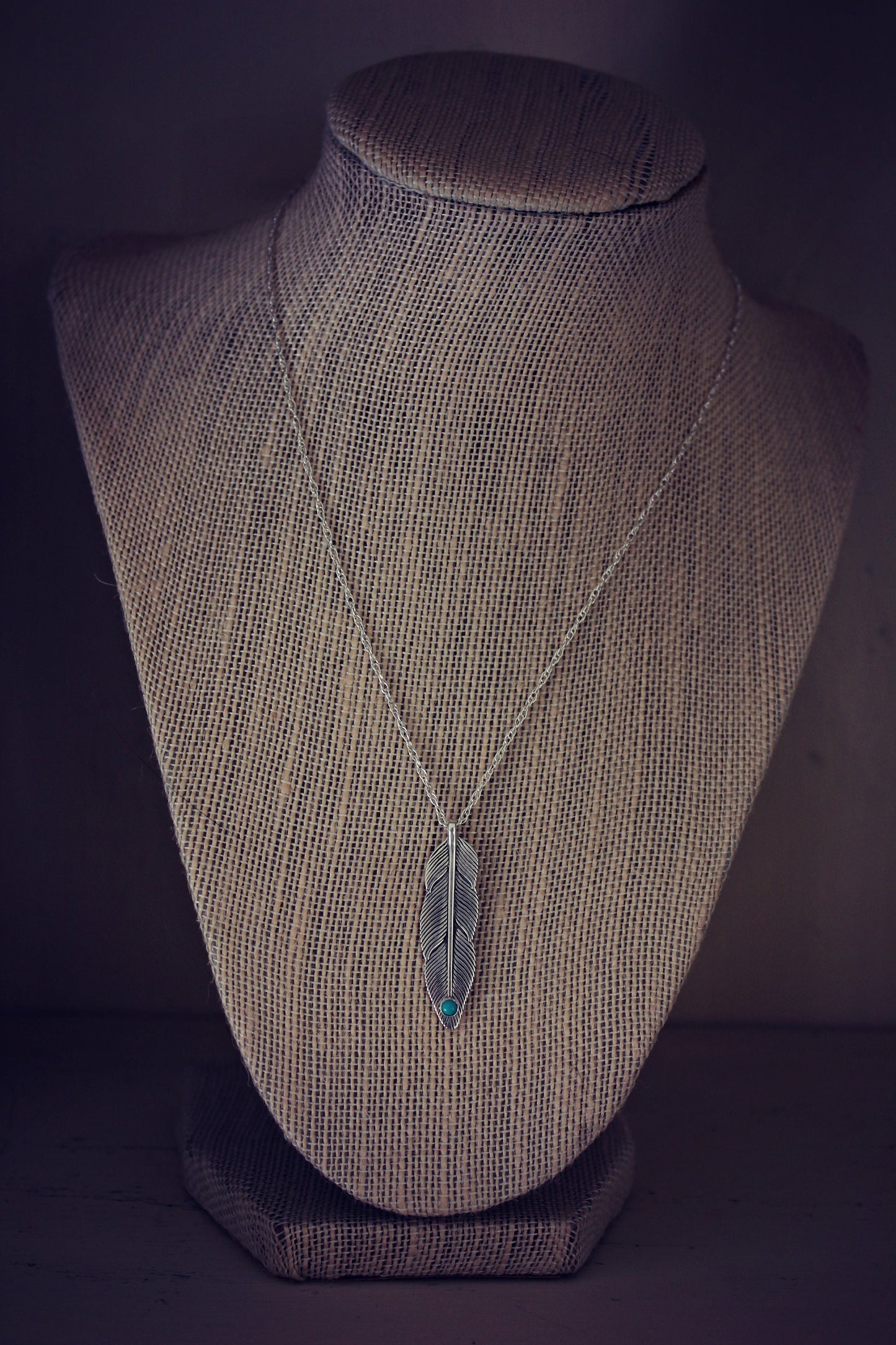 Silver Feather necklace - sterling silver feather with turquoise stone, silver necklace, meaningful jewelry, best friend gift, gift for her