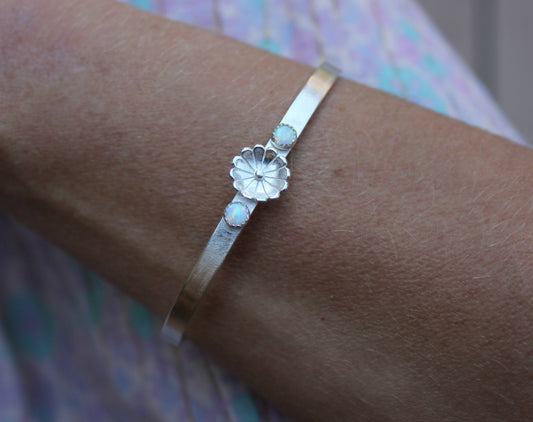 Sterling silver flower and Opal bracelet
