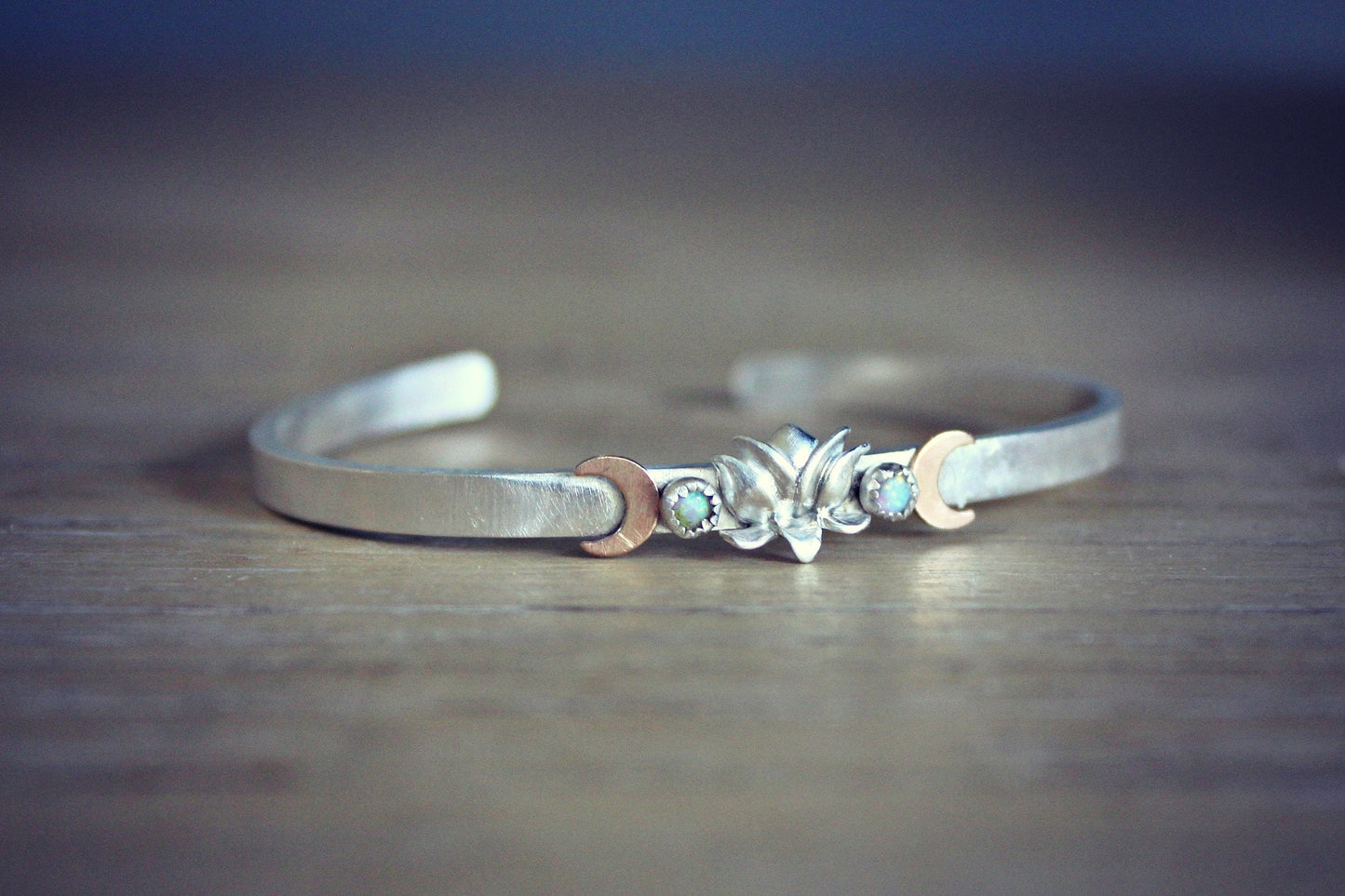 Lotus flower, moon and opal bracelet