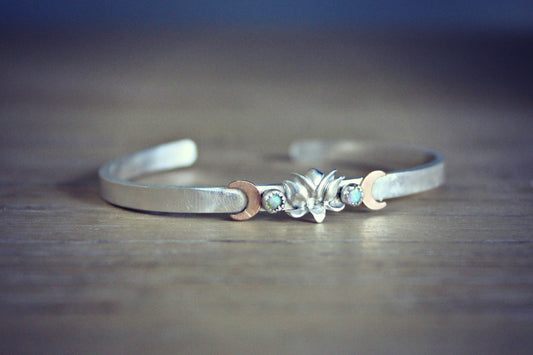 Lotus flower, moon and opal bracelet