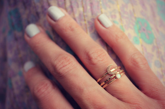 Gold filled opal ring and crescent moon set