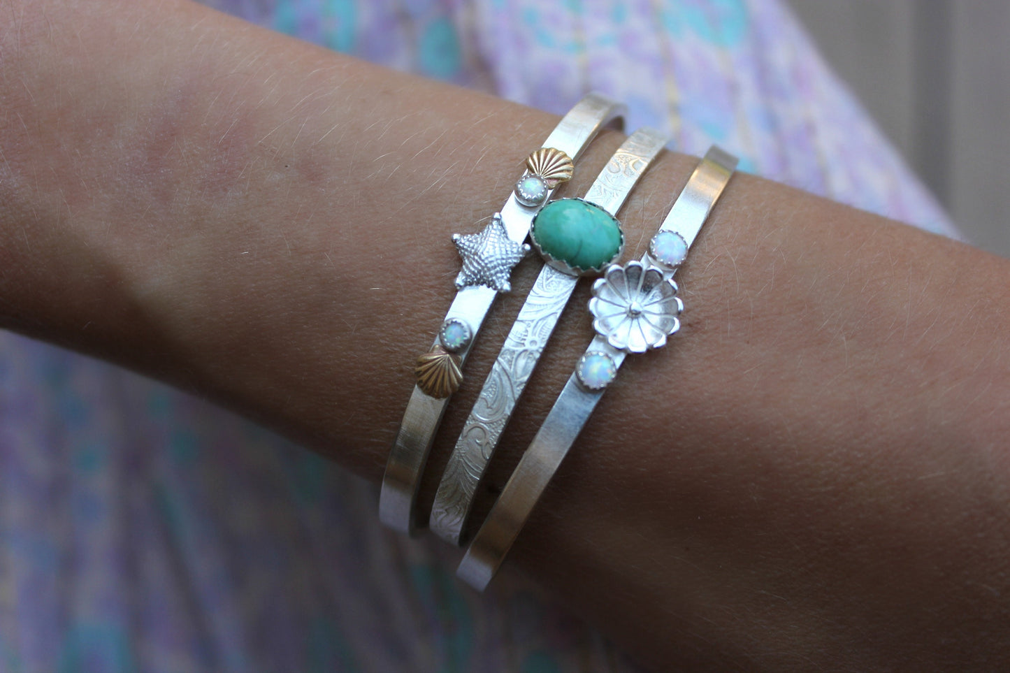 Sterling silver flower and Opal bracelet
