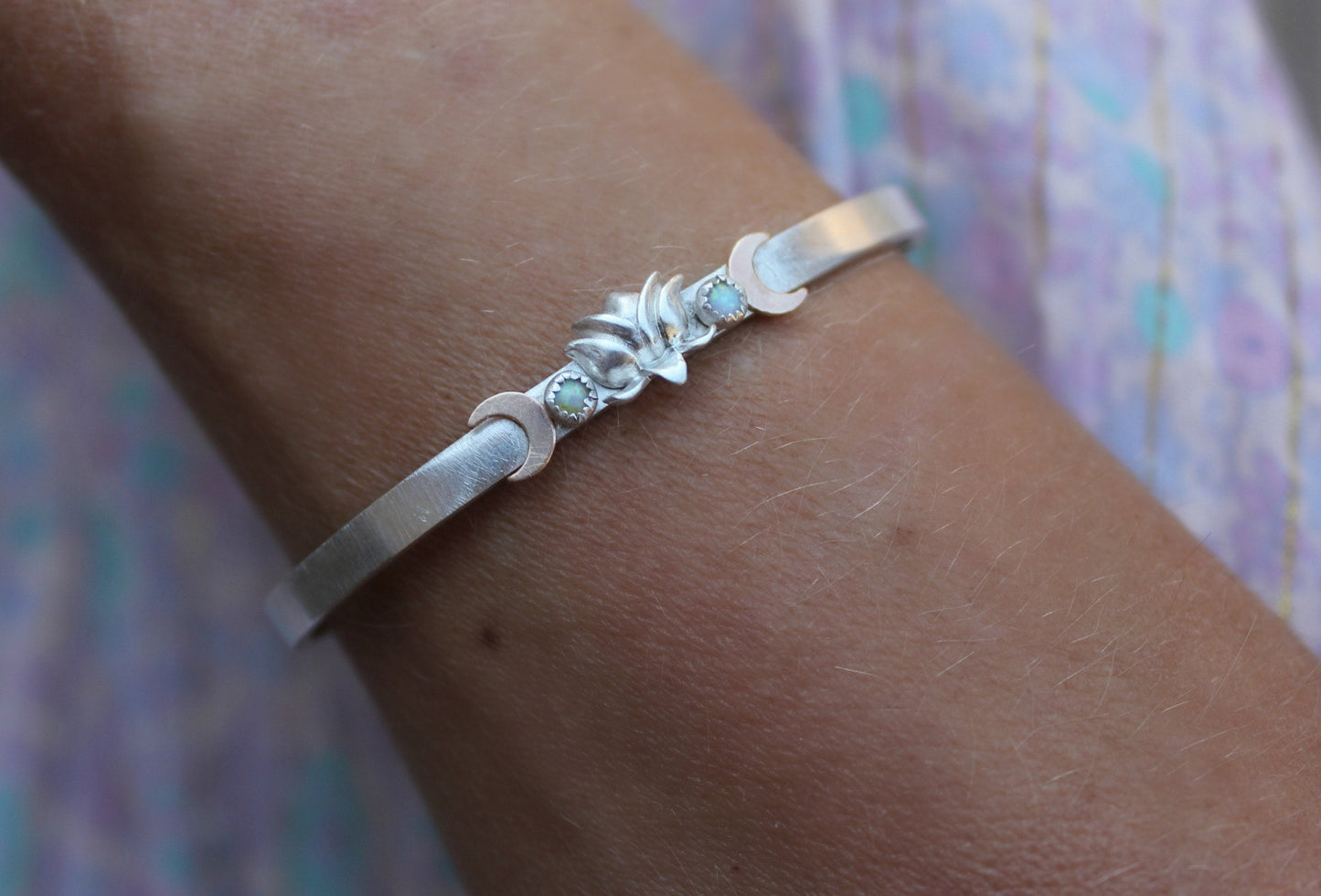 Lotus flower, moon and opal bracelet