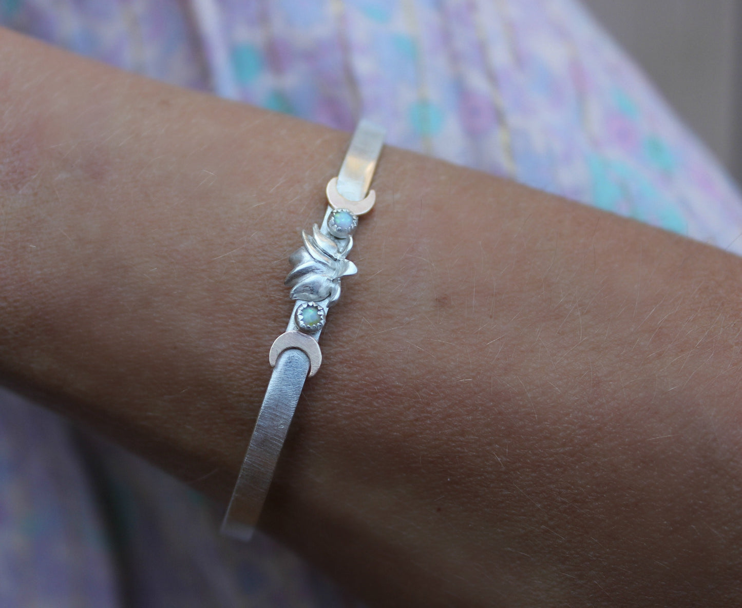 Lotus flower, moon and opal bracelet