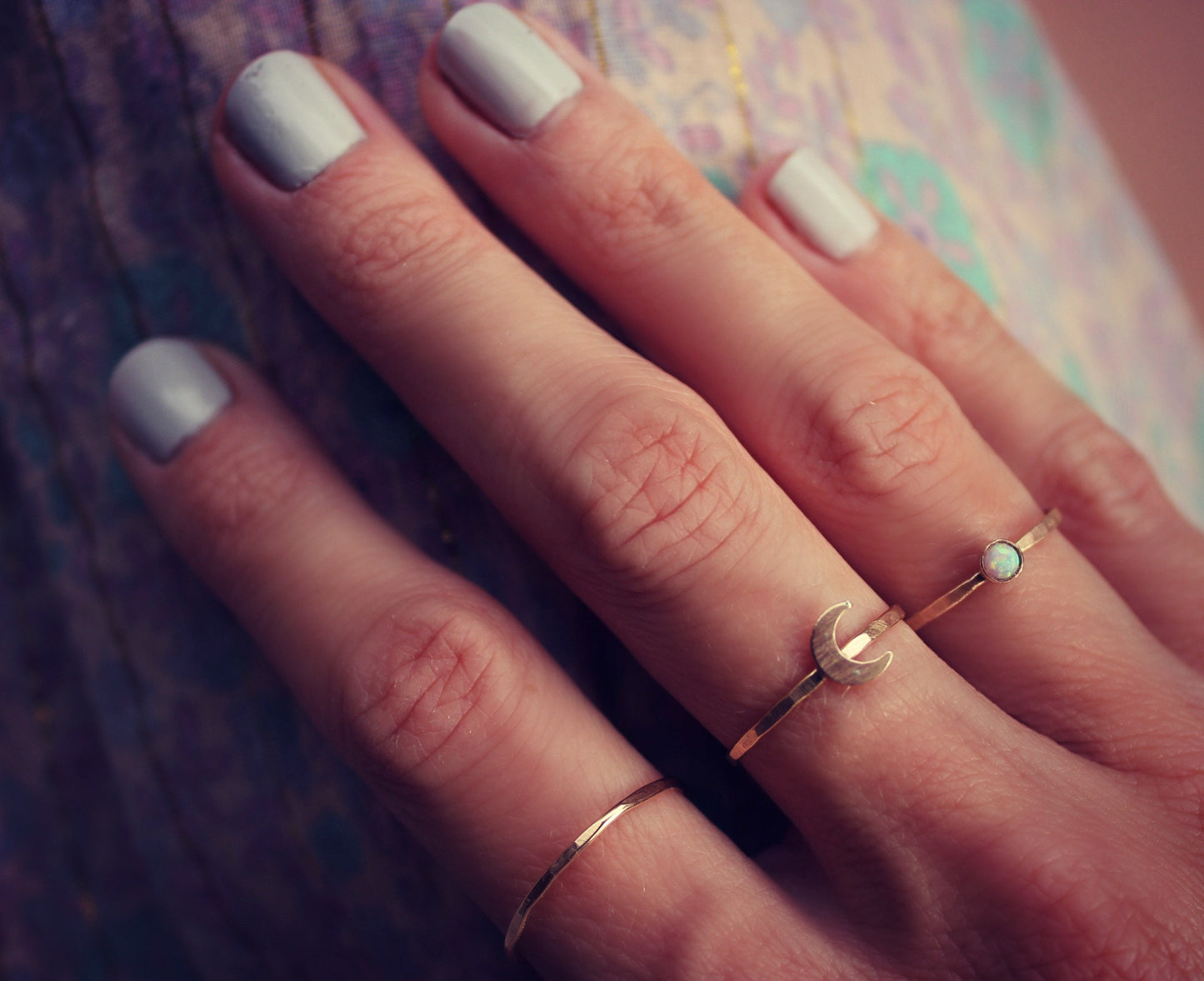 Gold filled opal ring and crescent moon set