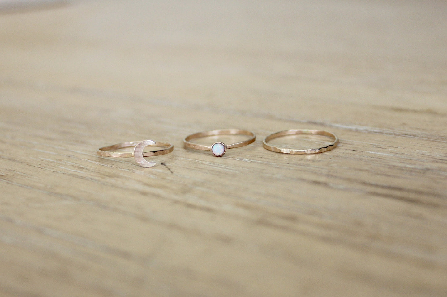 Gold filled opal ring and crescent moon set