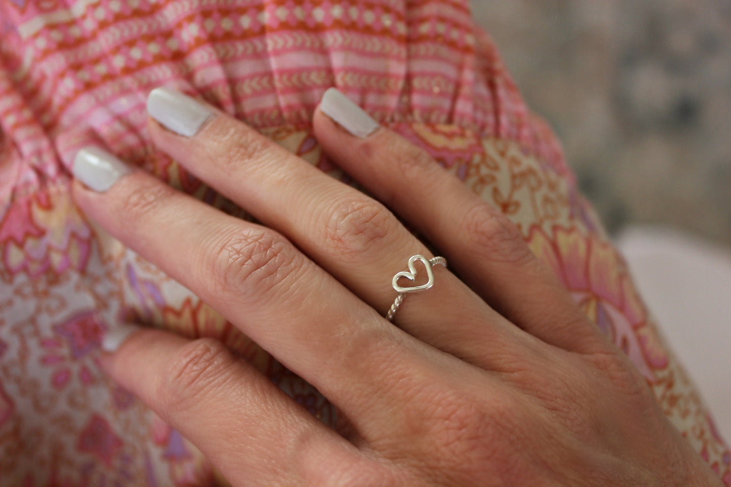 Sterling silver heart ring, mini heart ring, silver stacking ring, rustic hammered ring, valentines gift