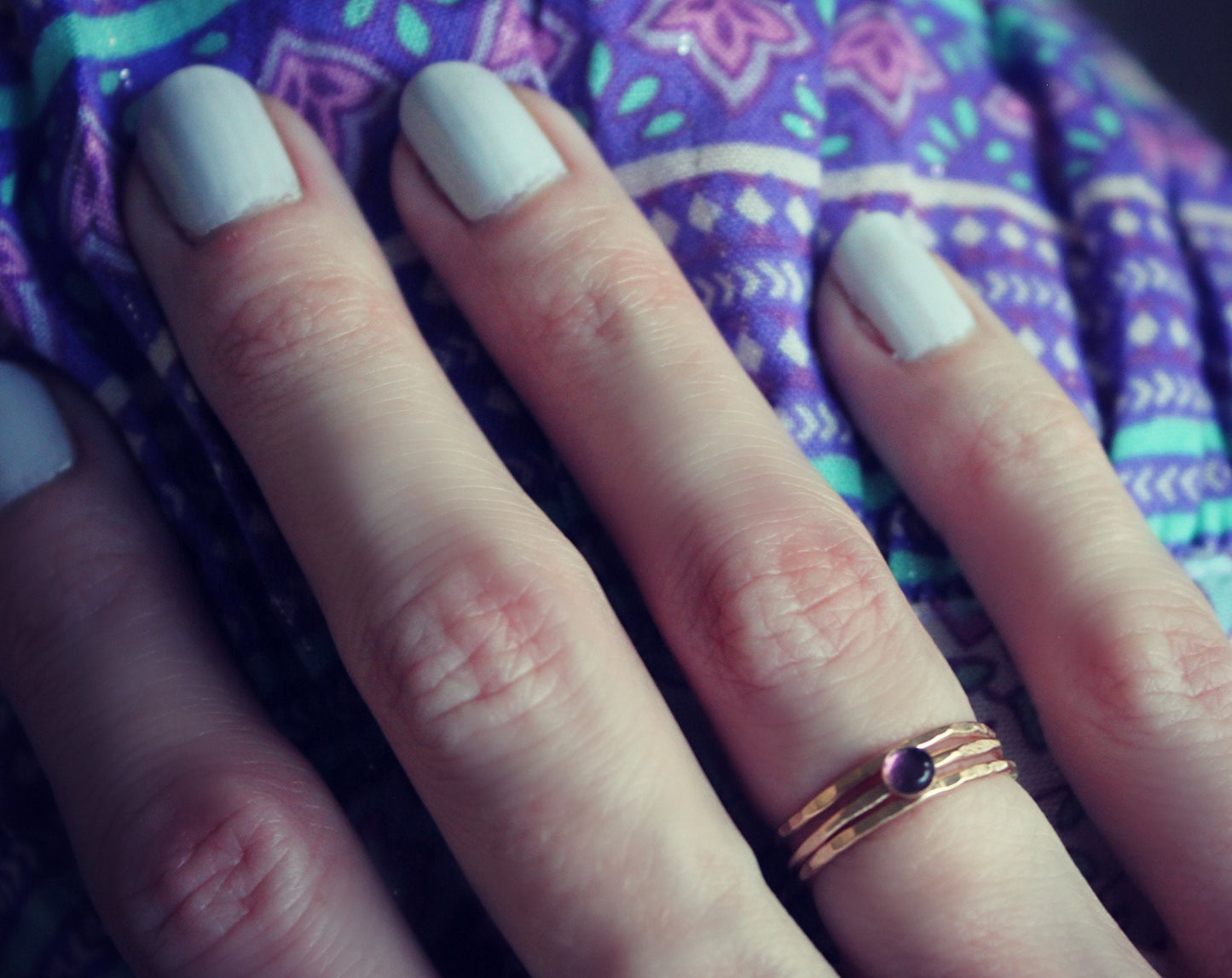 Gold filled Amethyst stacking ring set
