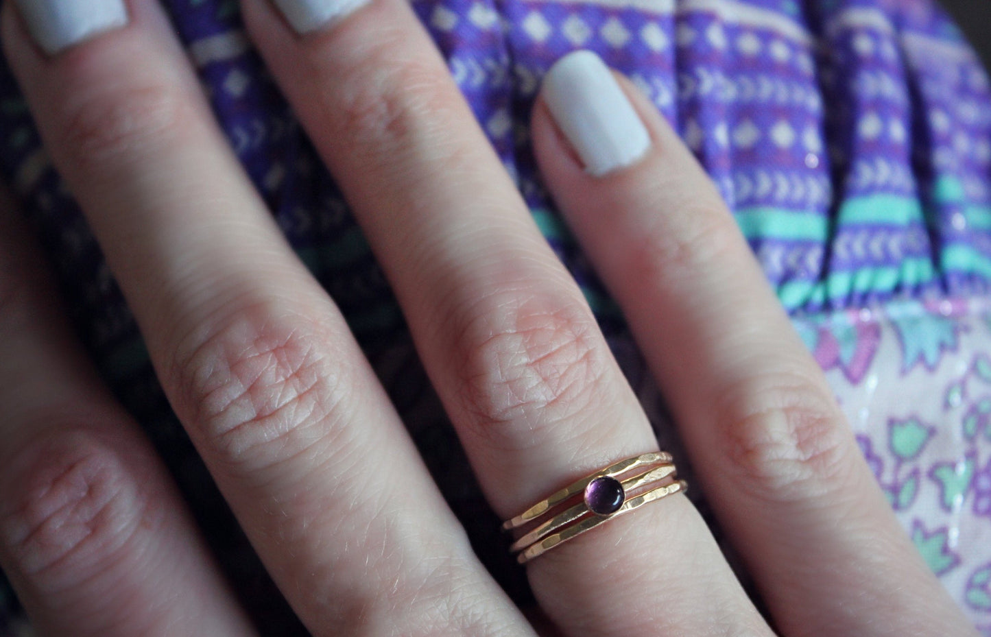 Gold filled Amethyst stacking ring set