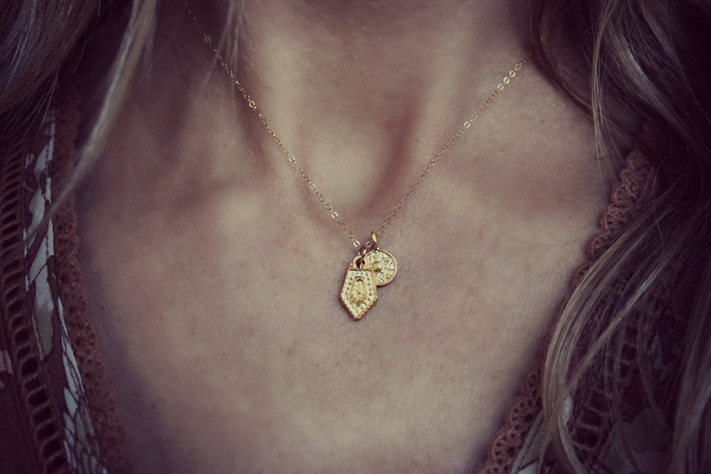Gold talisman charm necklace