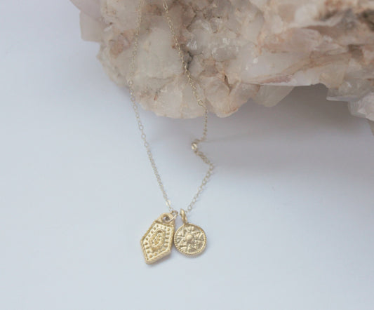 Gold talisman charm necklace
