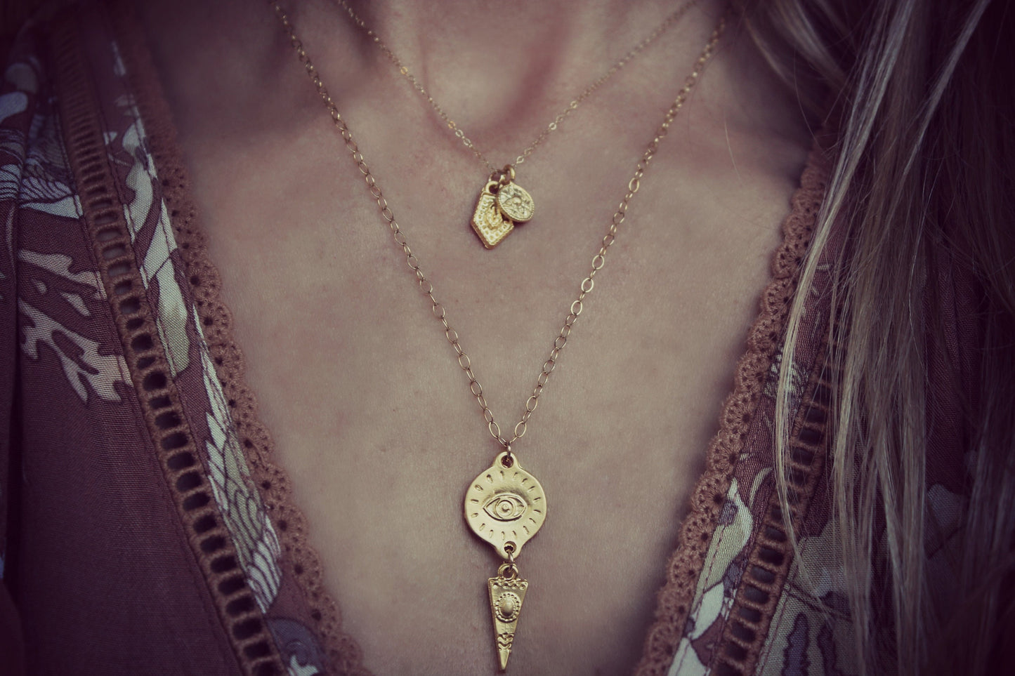 Gold talisman charm necklace