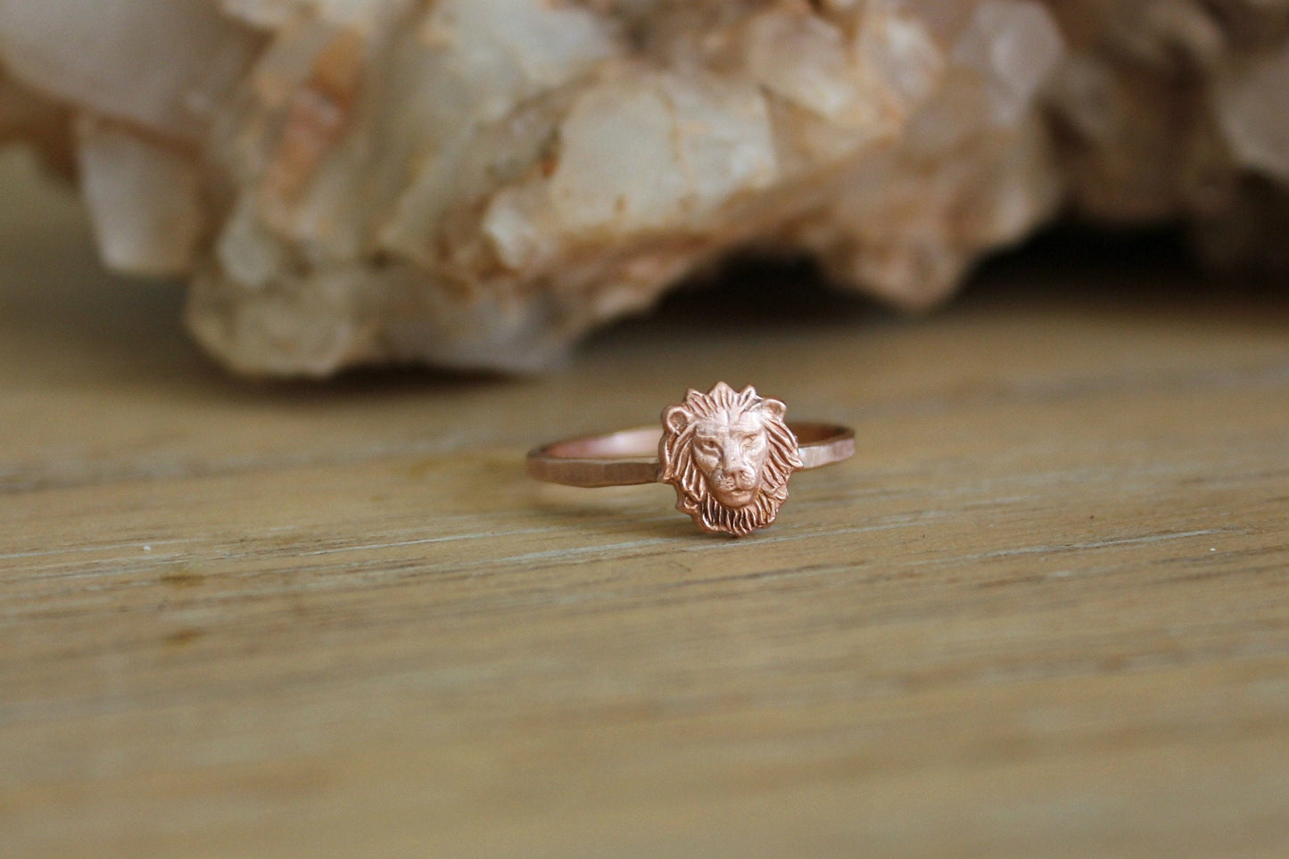 Rose gold stacking ring, Lion ring, 14k rose gold fill stacking ring, rustic hammered band